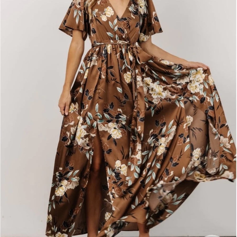 Baltic Born Sicily Satin V Neck Faux Wrap Maxi Dress